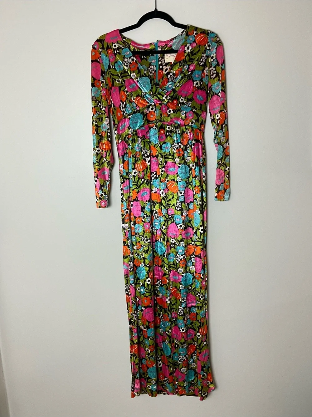 Seven Arts Vintage 1970s Psychedelic Flower Power Maxi Dress Mod Boho Rare Sz 9